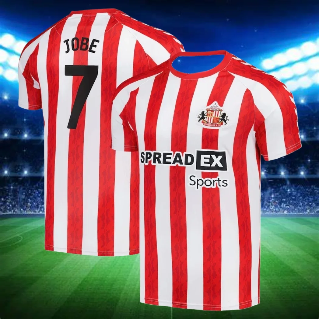 ساندرلاند هوم جيرسي 2025 تي شيرت رياضي سريع الجفاف وجيد التهوية، قميص كرة القدم، تخفيض سعر الترويج، منتج الأكثر مبيعًا