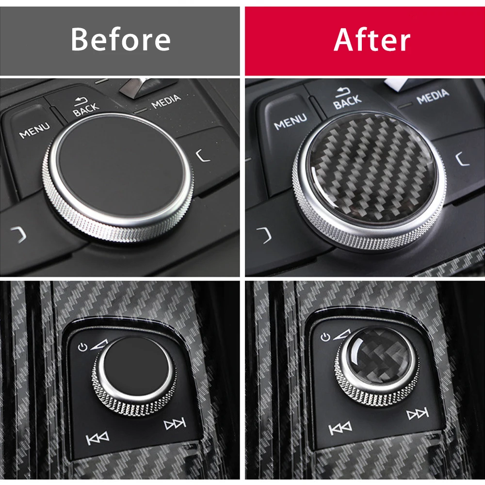 For Audi A4 A5 B9 A3 8V A6 C7 2012-2019 Car Central Control Multimedia Knob Decor Carbon Fiber Stickers Decal Auto Accessories