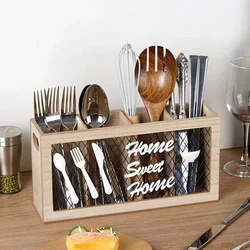 European Wooden Tableware Storage Box Fork Knife Stand Spoon Cutlery Storage Holder Drain Rack Kitchen Accessories Organizer