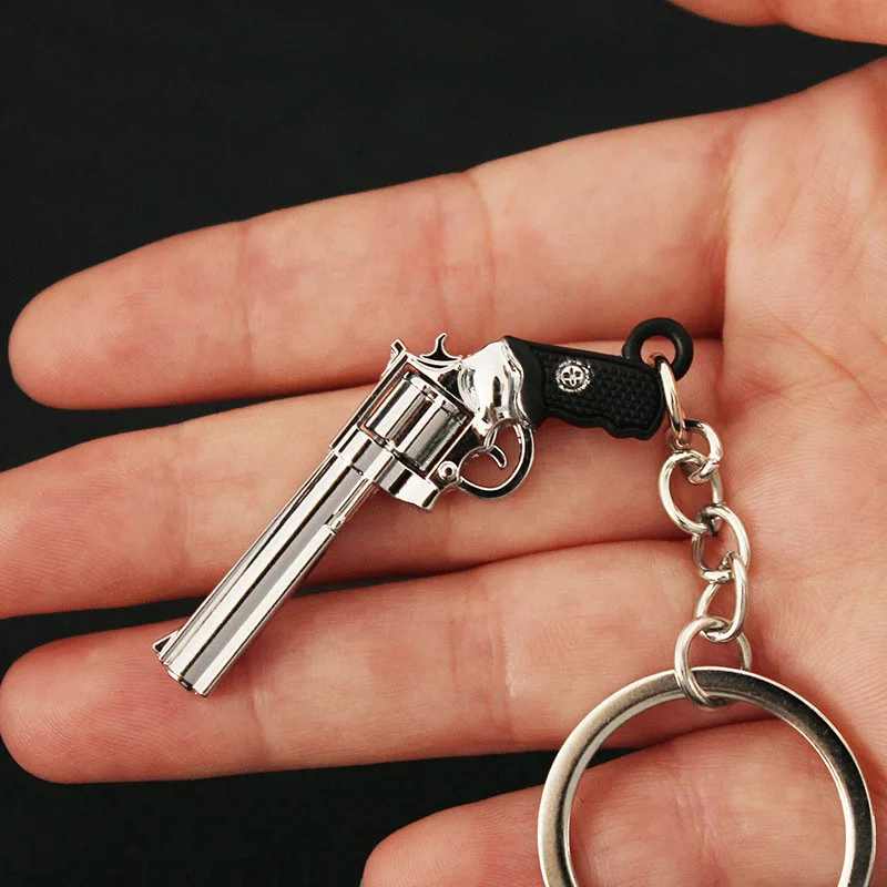 5cm Mini Gun Model Keychain Python 357 Model Jewelry Weapon Metal Pendant Key Chain Bag Car Key Holders Gift For Kids Men