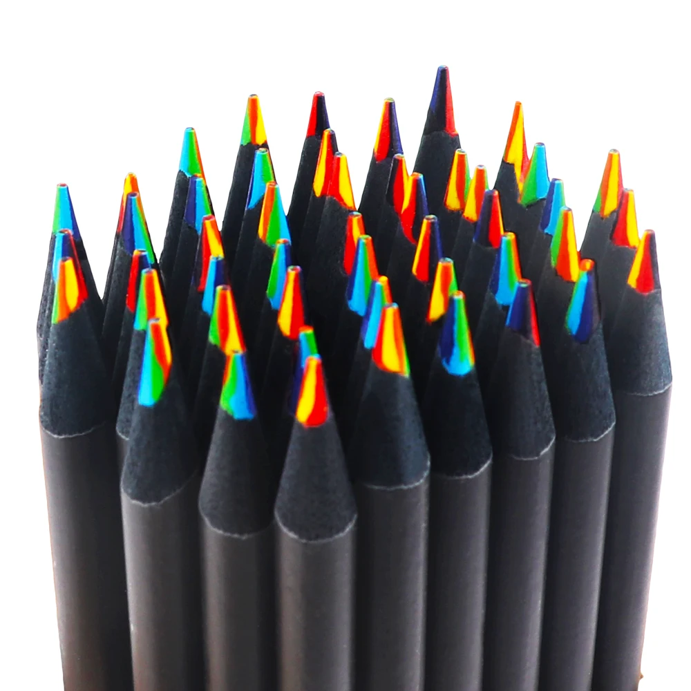 12-48 Pcs Colored Black Wood Pencils 7 in 1 Rainbow Drawing Pencil Gift for Sketching Doodling Coloring Painting Colored Pencils