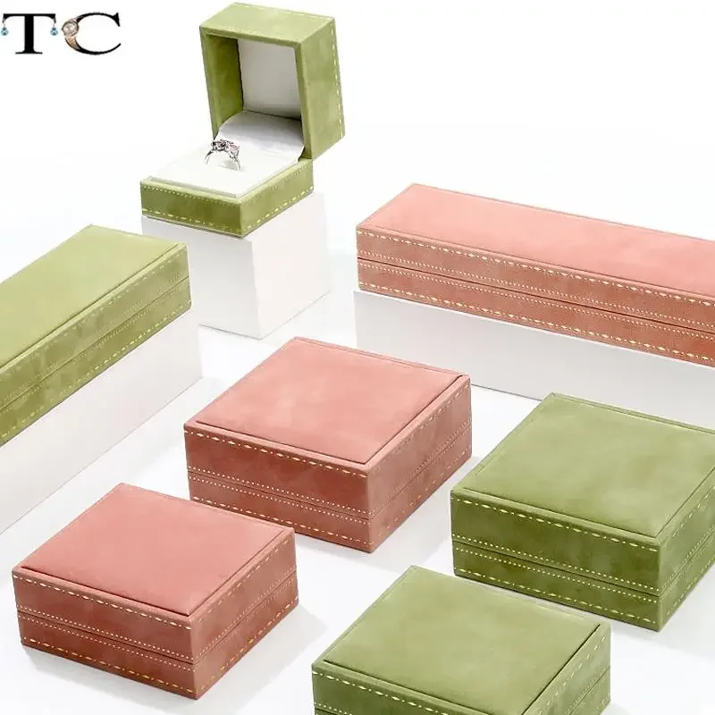 Square Fabric Jewelry Box with Gold Foil Accents Rings Earrings Pendants Packaging Case Bracelets Necklaces Holder