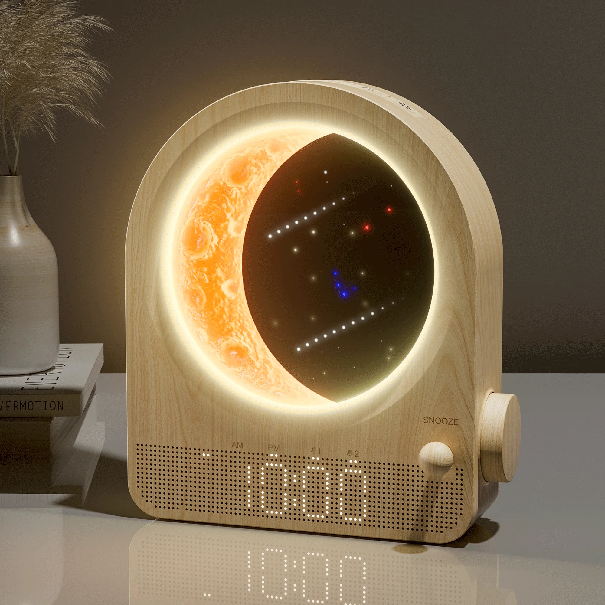 Sunrise Alarm Clocks for Bedrooms, Stepless Dimmable Moon Lamp Dual Alarm Clock with 12Levels Volume for Heavy Sleepers, 10 Natu