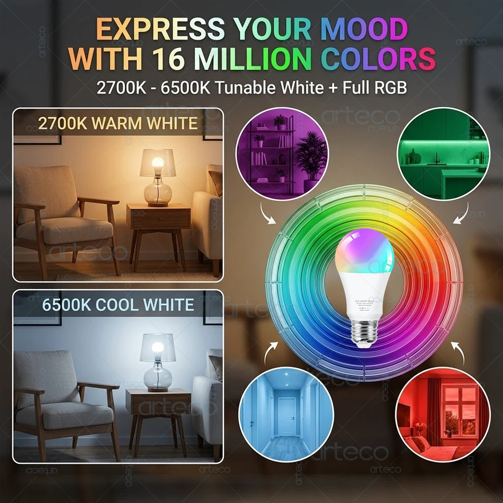 Tuya E27 GU10 E14 Smart Glühbirne Bluetooth WiFi Zigbee Dimmbare Intelligente LED-Lampe RGBCW LED-Glühbirne Kompatibel mit Alexa Google Assistant – Detail 2