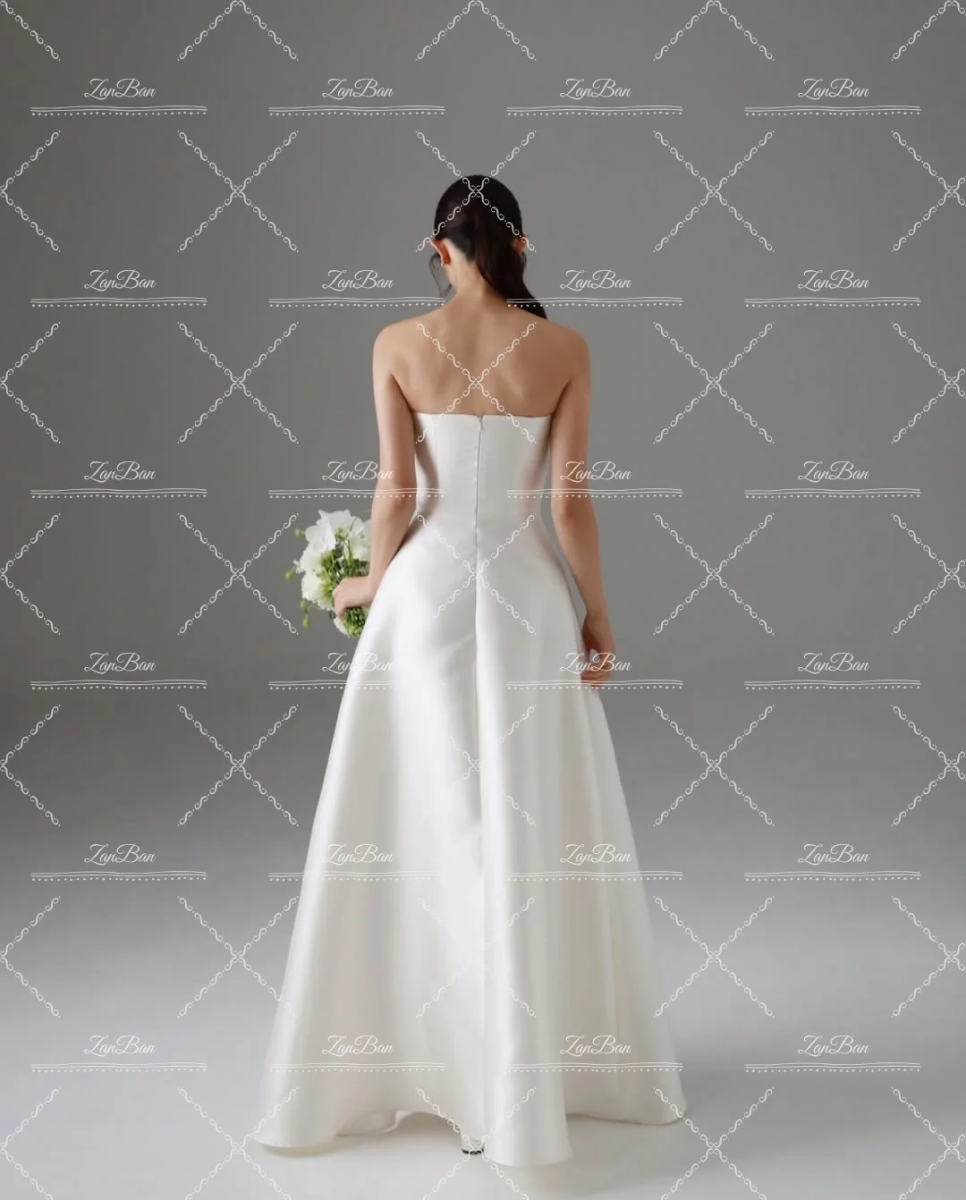 ZanBan Dreaming Korea Wedding Party Dress with Ribbon Ivory Satin A-Line Photo Shoot Bridal Reception Gown Customized 웨딩드레스