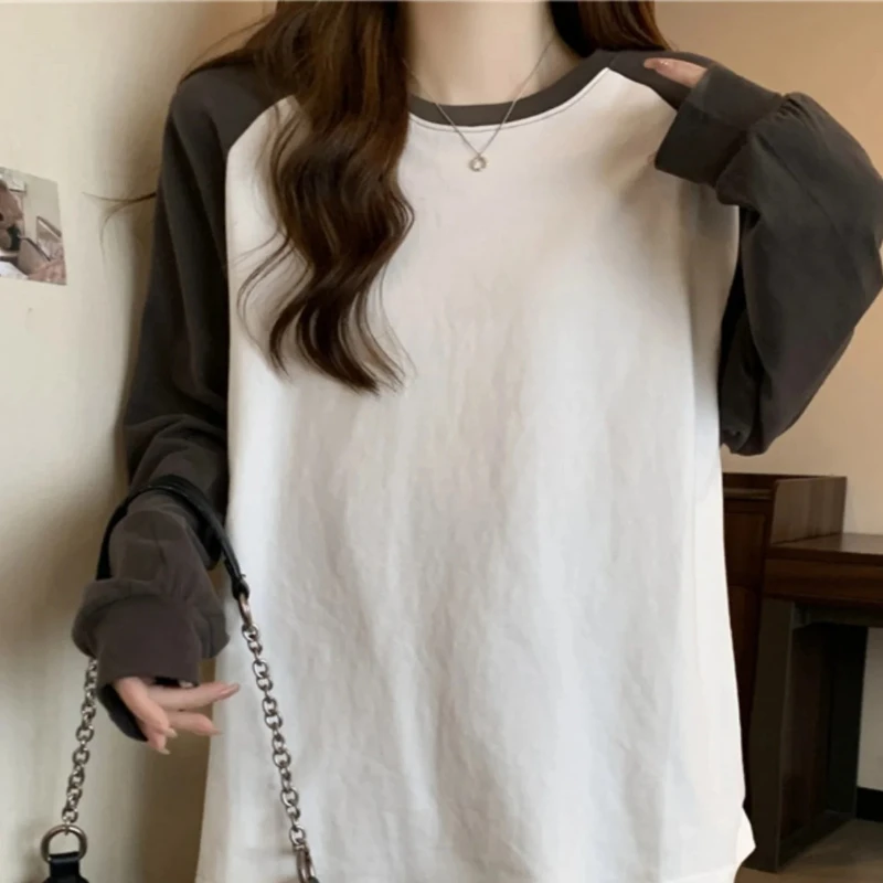 

Футболка Long Sve из чистого хлопка, женская свободная футболка средней длины, цветная блузка, модная корейская круглая футболка Ne