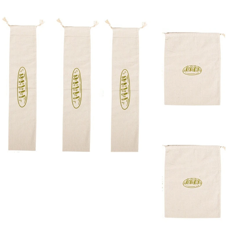 5 Pack Reuseable Eco Bread Storage Bags,Linen Muslin Bag For Artisan Bread/Food Storage