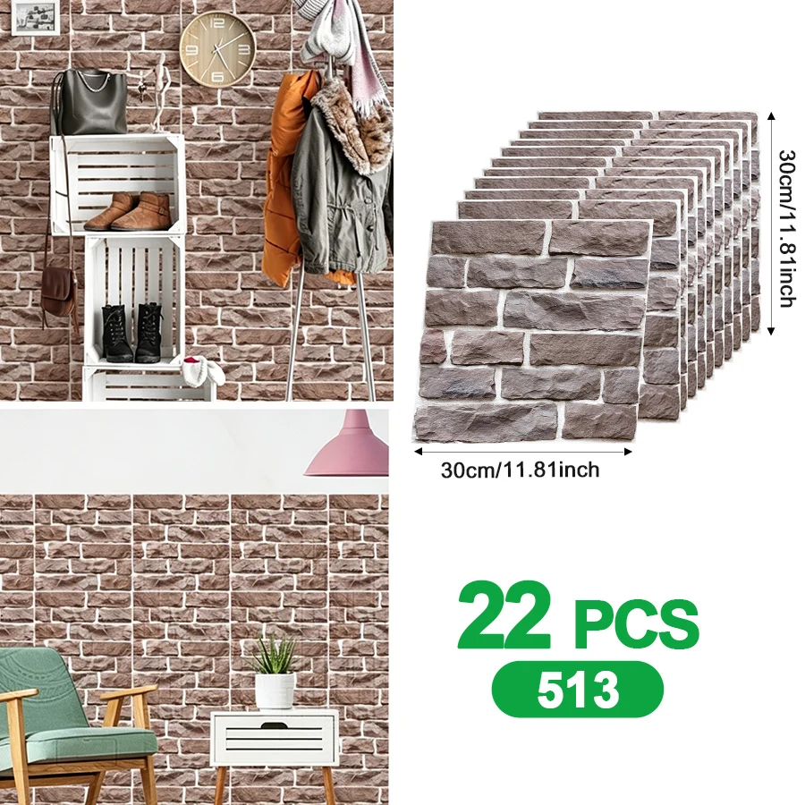 22 Peças de Papel de Parede Autoadesivo, Painéis Decorativos para Paredes 11.81X11.81 Polegadas, Papel de Parede Peel and Stick, Painéis de Parede Autoadesivos para Decoração de Quarto, Painéis de Parede 3D, Adesivos de Parede, Papel de Parede