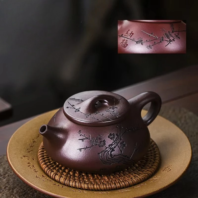 340ml Yixing Handcrafted Purple Clay Teapot Fortune Bringing Gourd Shaped Teapot Gongfu Tea Set
