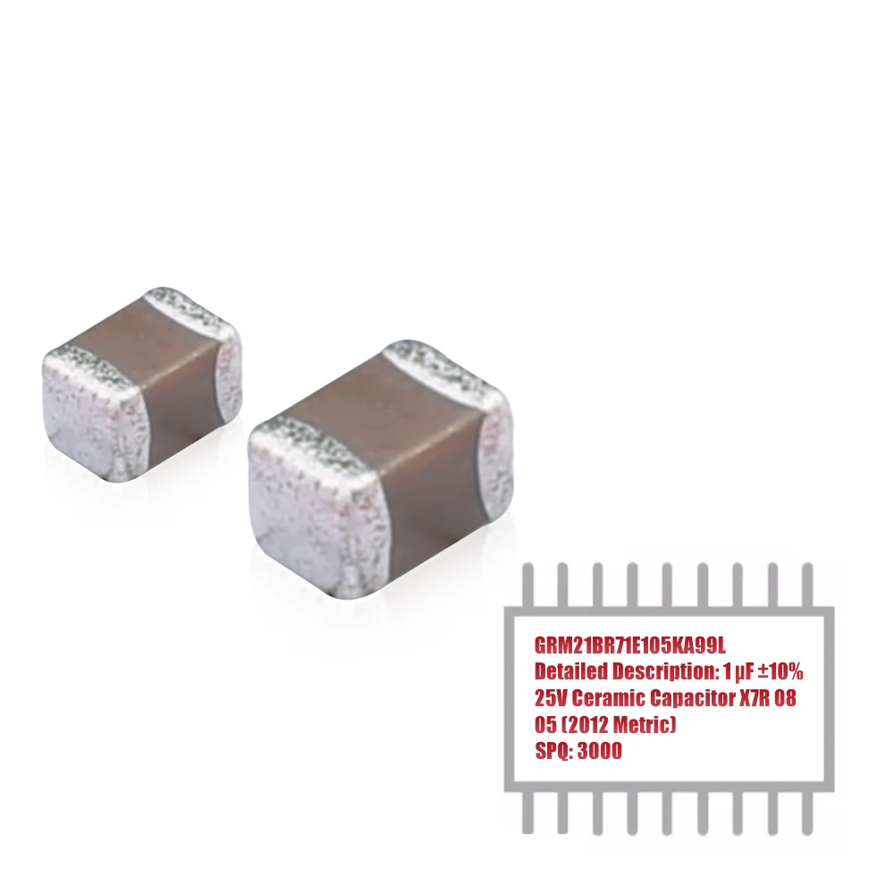 

MY GROUP 3000PCSGRM21BR71E105KA99L 1 uF ±10% 25V Ceramic Capacitor X7R 0805 (2012 Metric) in Stock