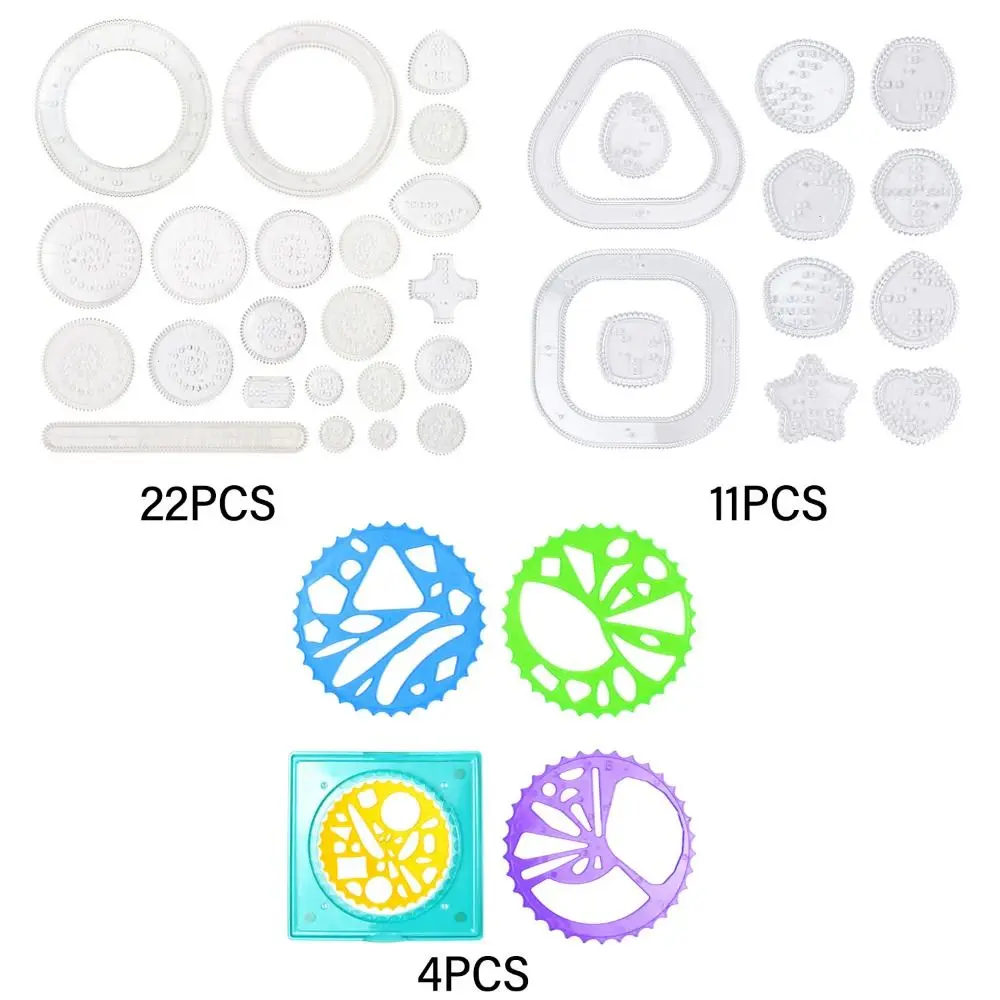 5/12/22ชิ้น Spirograph พลาสติกรูปทรงพิเศษอินเตอร์ล็อคล้อเครื่องเขียนไม้บรรทัดชุดปากกาวาดรูปเด็ก