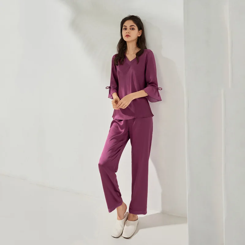 Ensemble de pyjama deux pièces Mulberry Inj2 pour femme, manches longues, style Ins, vêtements de nuit, mode, saisonnier, luxe, automne, 2024, 100%