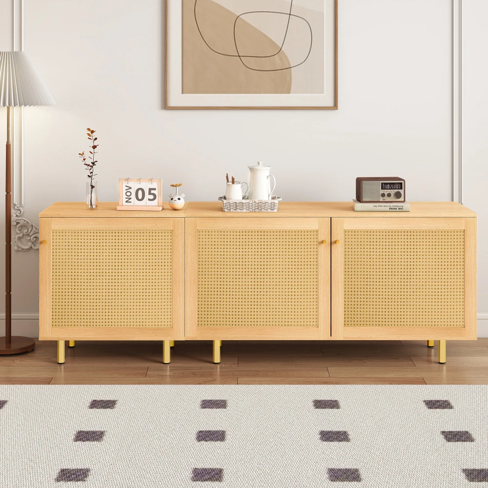 Armario de Almacenamiento Modular, Aparador de Tres Puertas de Ratán, Aparador Rústico para el Comedor Naturholzoptik