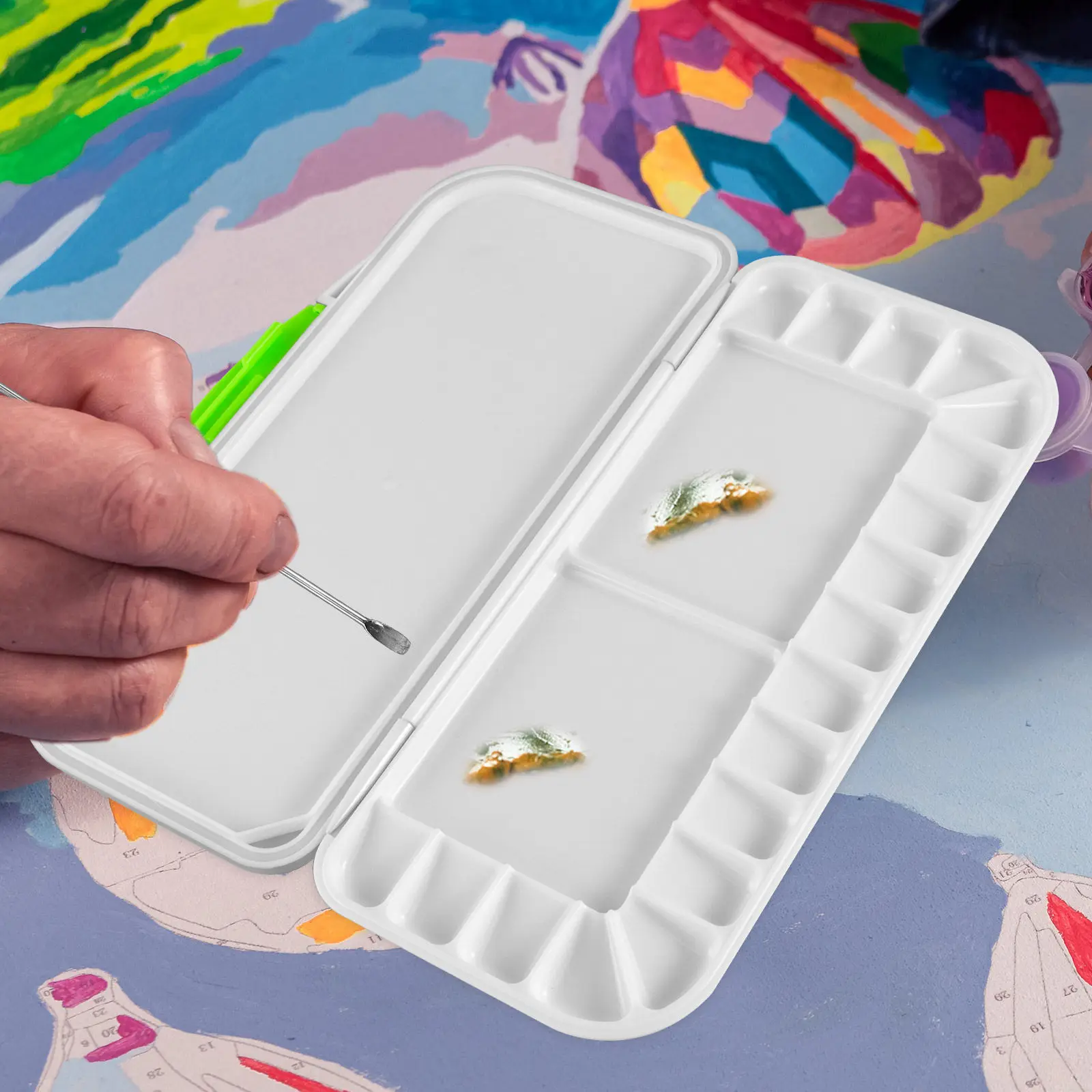 プラスチック水彩絵の具ボックス小型軽量ポータブルパレット簡単にきれいに掃除できる水彩油ガッシュ用ペイント混合トレイ