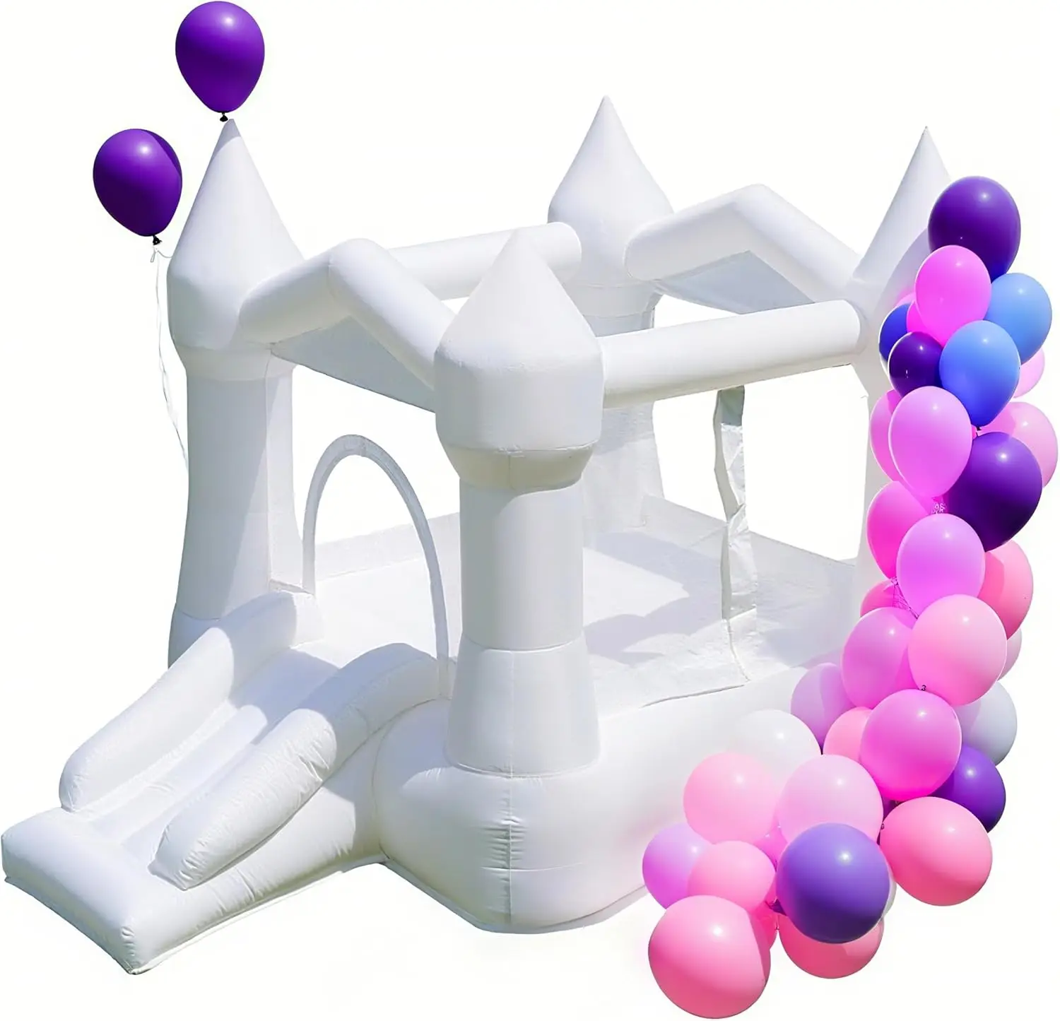 Casa de rebote blanca para niños de 3 a 8 años, casa de rebote con tobogán, casa de rebote inflable para interiores y exteriores con soplador de aire, castillo de salto