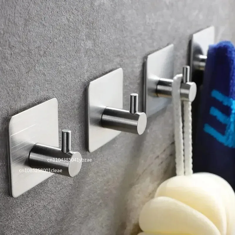 1-5pcs Bathroom Clothes Hooks, Adhesive Wall Hooks, Stainless Steel Towel Racks, Bathroom Kitchen Hardware, Multi-purpose Hooks