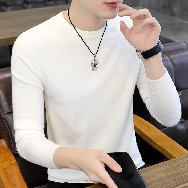 

Мужской вязаный длинный светящийся круглый свитер Ne, тонкая повседневная футболка для внутренней одежды, удобная дышащая универсальная осенняя футболка Sli...