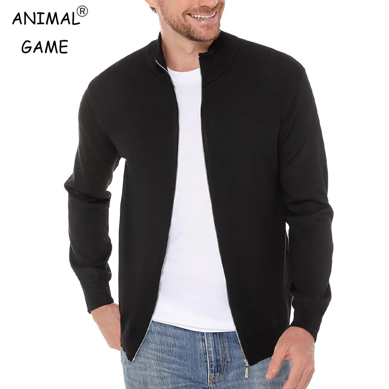 

Animal Game Men's Zipper SweatCoats Casual Cardigan Sweaters Stand Cold Blouse Knitwear Winter Outdoor Jumper Warm Streetwear