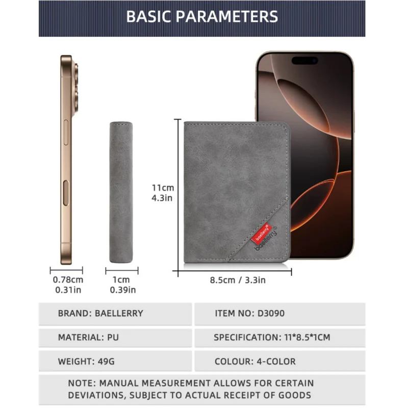 محفظة قصيرة جديدة للرجال، مشبك نقود متعدد الوظائف غير لامع قابل للطي، حامل بطاقات بسيط متعدد الفتحات