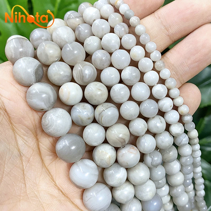 Natural Stone Smooth White Crazy Agates Round Beads Diy Bracelet Earrings Handmade Jewelry Making 15