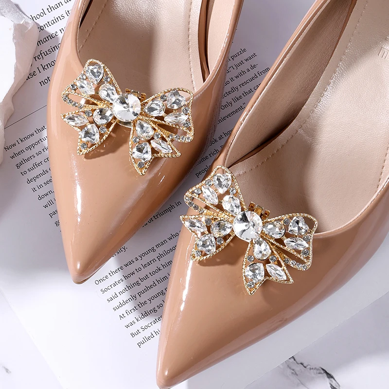 1PCS Crystal Bow Tie Shoe Buckle Clips Diamond Butterfly Crystal Women's Shoe Accessories Shoes Rhinestone Charm Decoration