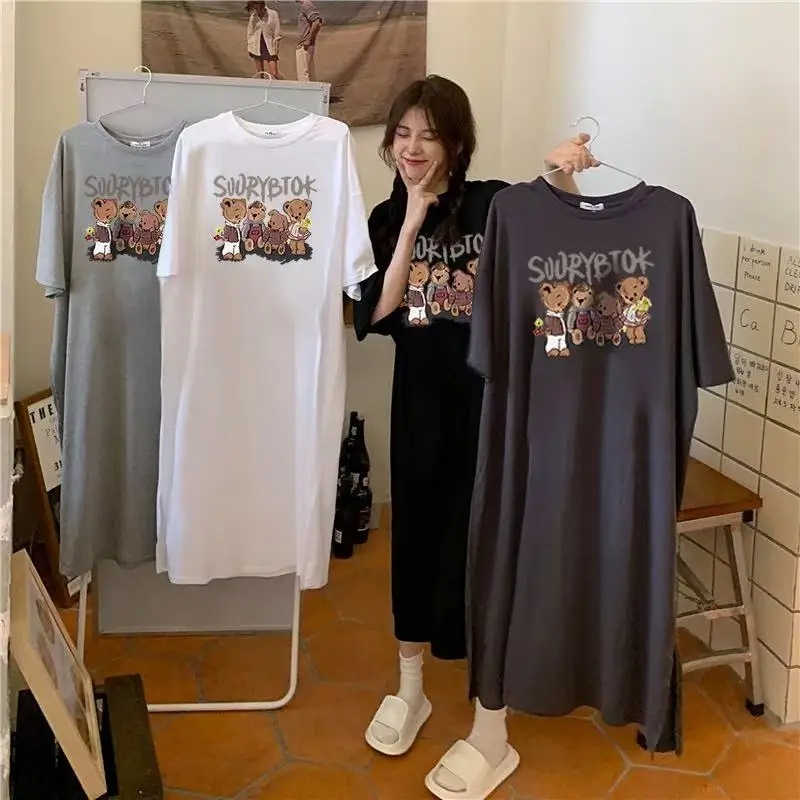 T-shirt ort-sav ample mi-long Dr coréen Sle, Design personnalisé de Hong Kong, fente ouverte, peut être porté à l'extérieur