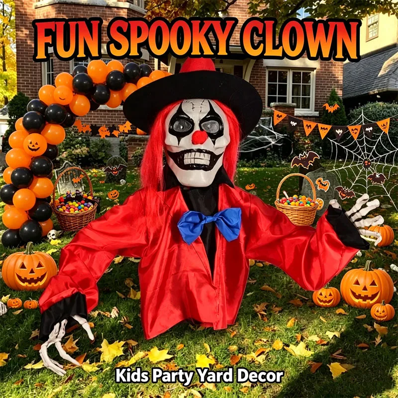 Spooky Clown Ghost Yard Stake with Light-Up Eyes, Halloween Lawn Decoration Prop for Haunted House, Garden & Outdoor Decor