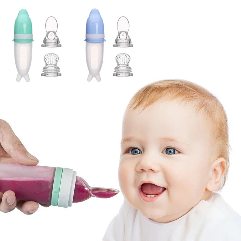 

Baby feeding silicone bottle with spoon, 50ml food dispensing spoon, food squeeze spoon, suitable for boys and girls toddlers