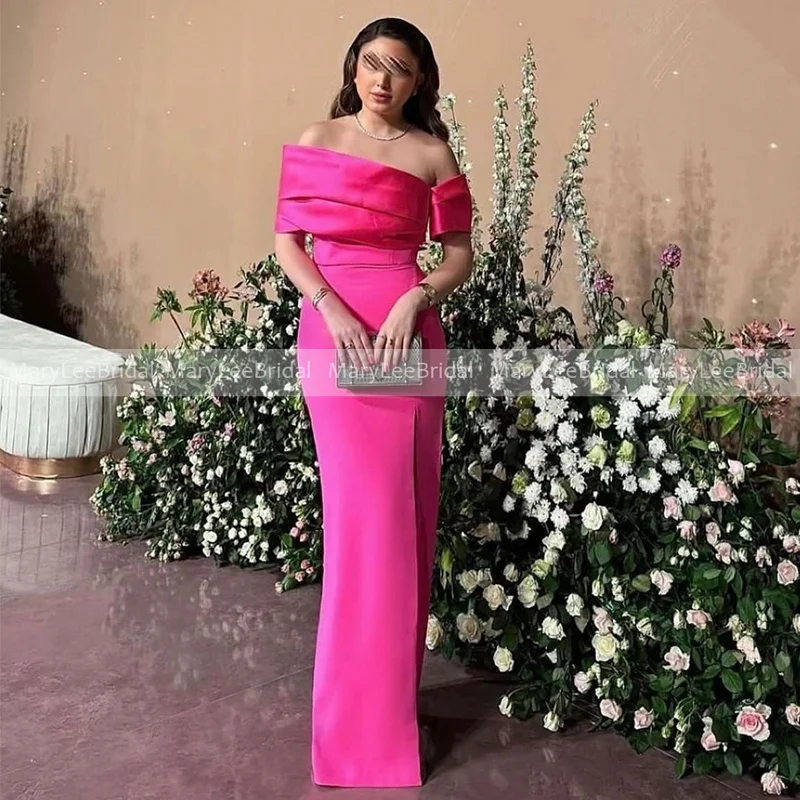 

Вечернее платье-футляр фуксии, плиссированное атласное платье с открытыми плечами, вечернее платье русалки с высоким разрезом, халаты по индивидуальному заказу