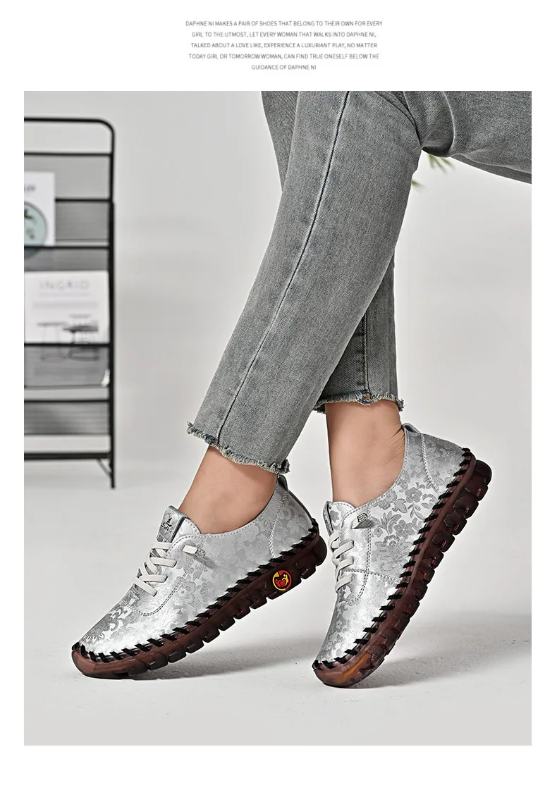 New Unique Oxford Shoes 43 44 Women's Split Leather Loafers Woman Orthopedic Moccasins Mother Designer Laced Daily Walking Flats