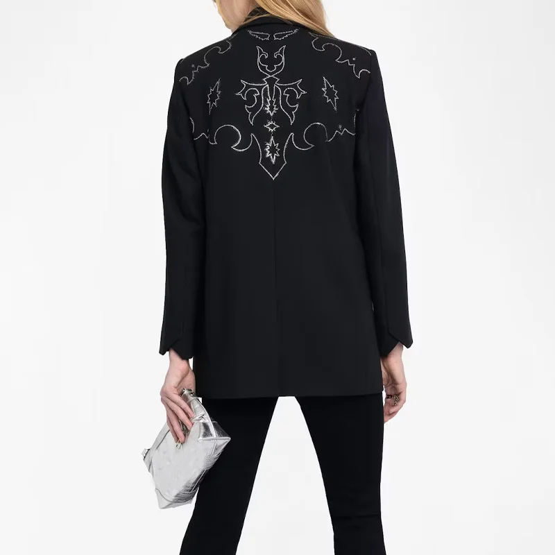 

Women Black Suits Back Diamond Blazers Casual Formal Occasion Lapel Coats Zadig Female Blazer Elegant Button Pocket Tops 2025