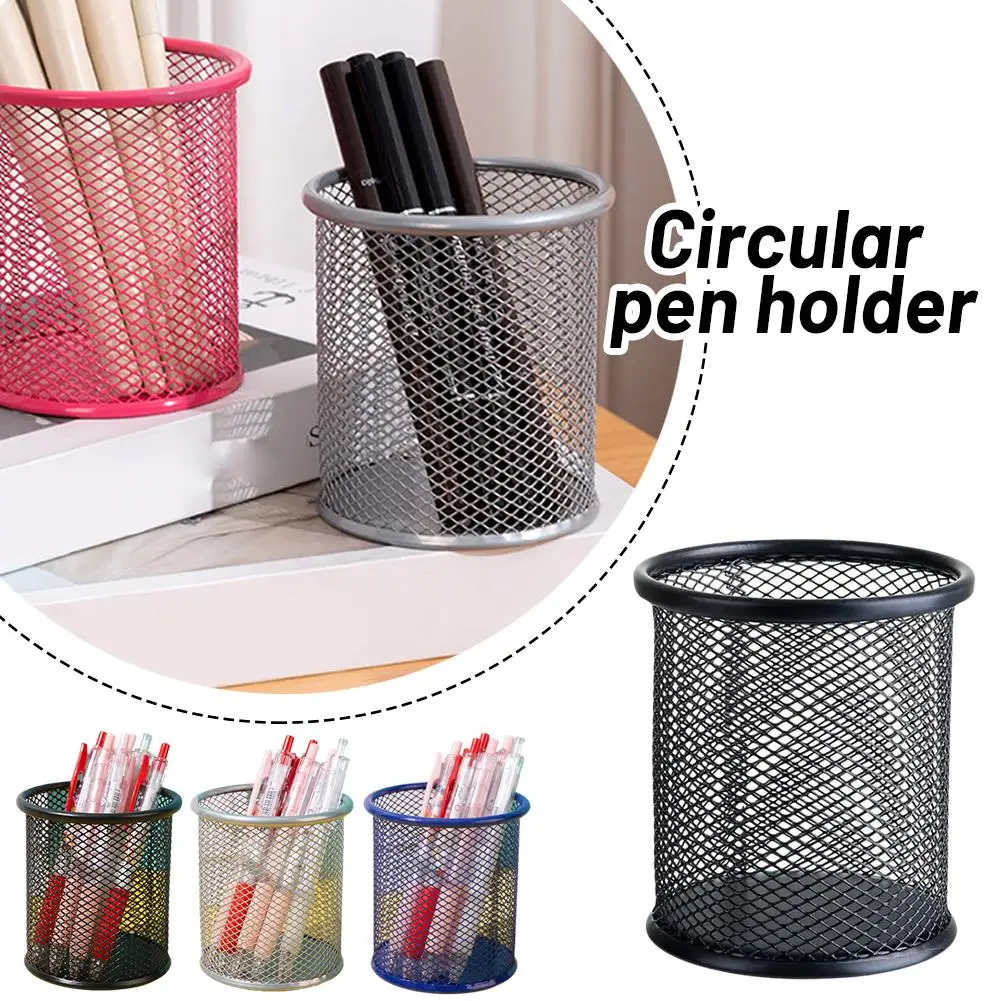 Hollow Circular Iron Pen Holder Simple Desktop Storage Bucket Office Pen Circular Colored Holder Multi Functional E6J3