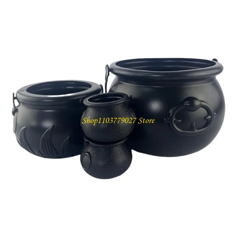 C4DF Halloween Witch Cauldron Kettles Candy Holders, Set of 4, Party Decoration