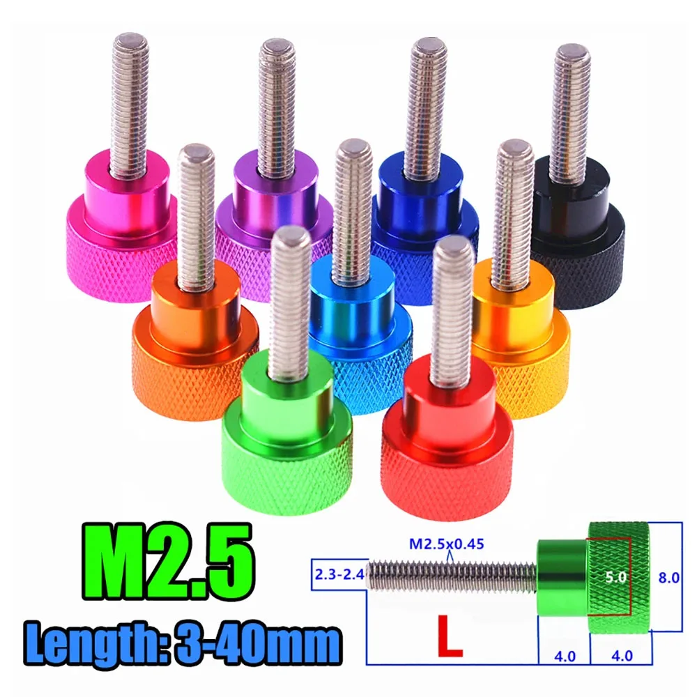 

20pcs Aluminum Thumb Screw M2.5 Aluminum Knurled Head staniless steel thread Hand tighten Thumb Screws Thread Length=3-40mm