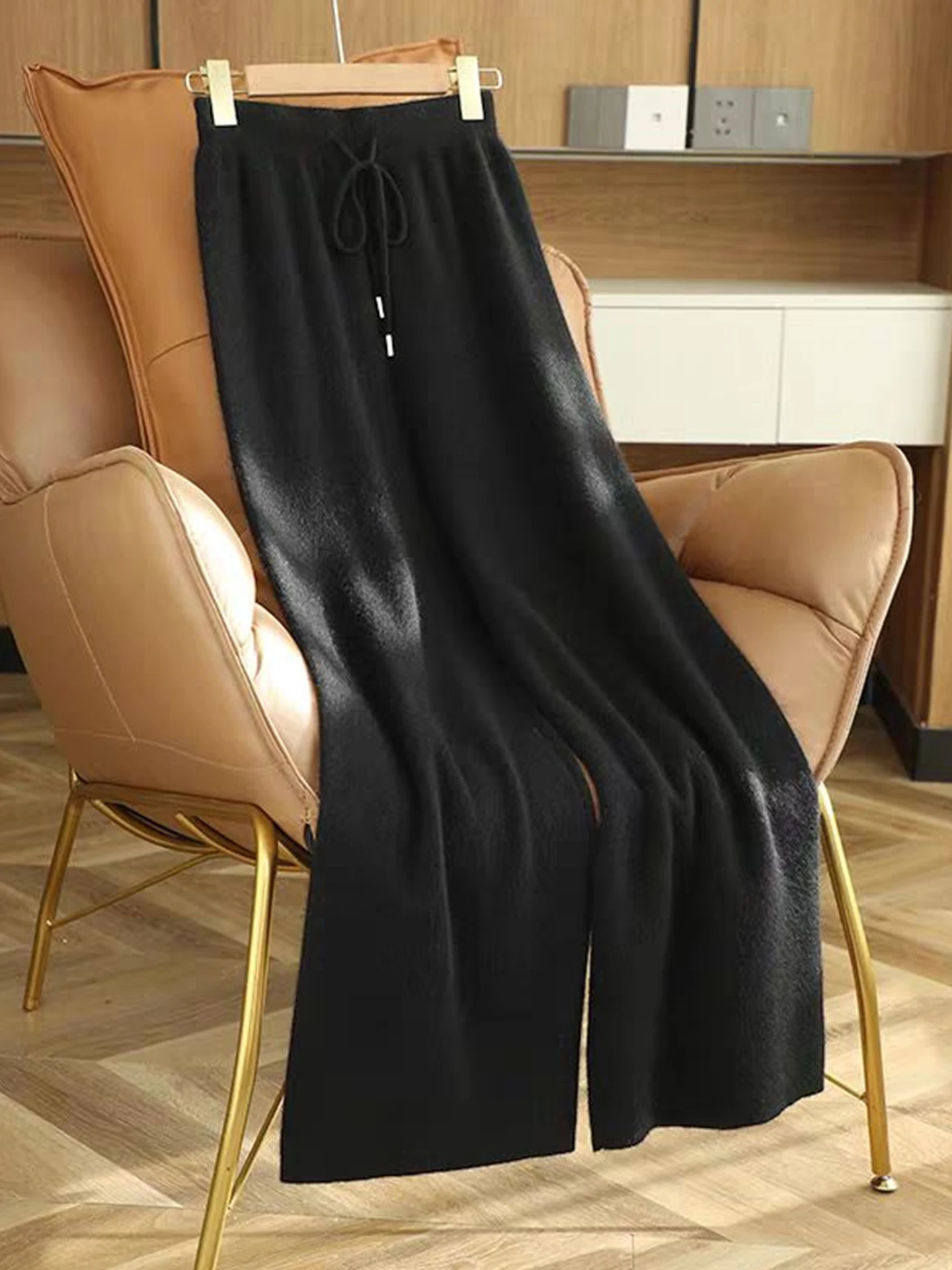 Pantalones informales de pierna ancha para mujer, cómodos, de Color puro, respetuosos con la piel, Otoño Invierno, pantalones largos personalizados para ir al trabajo