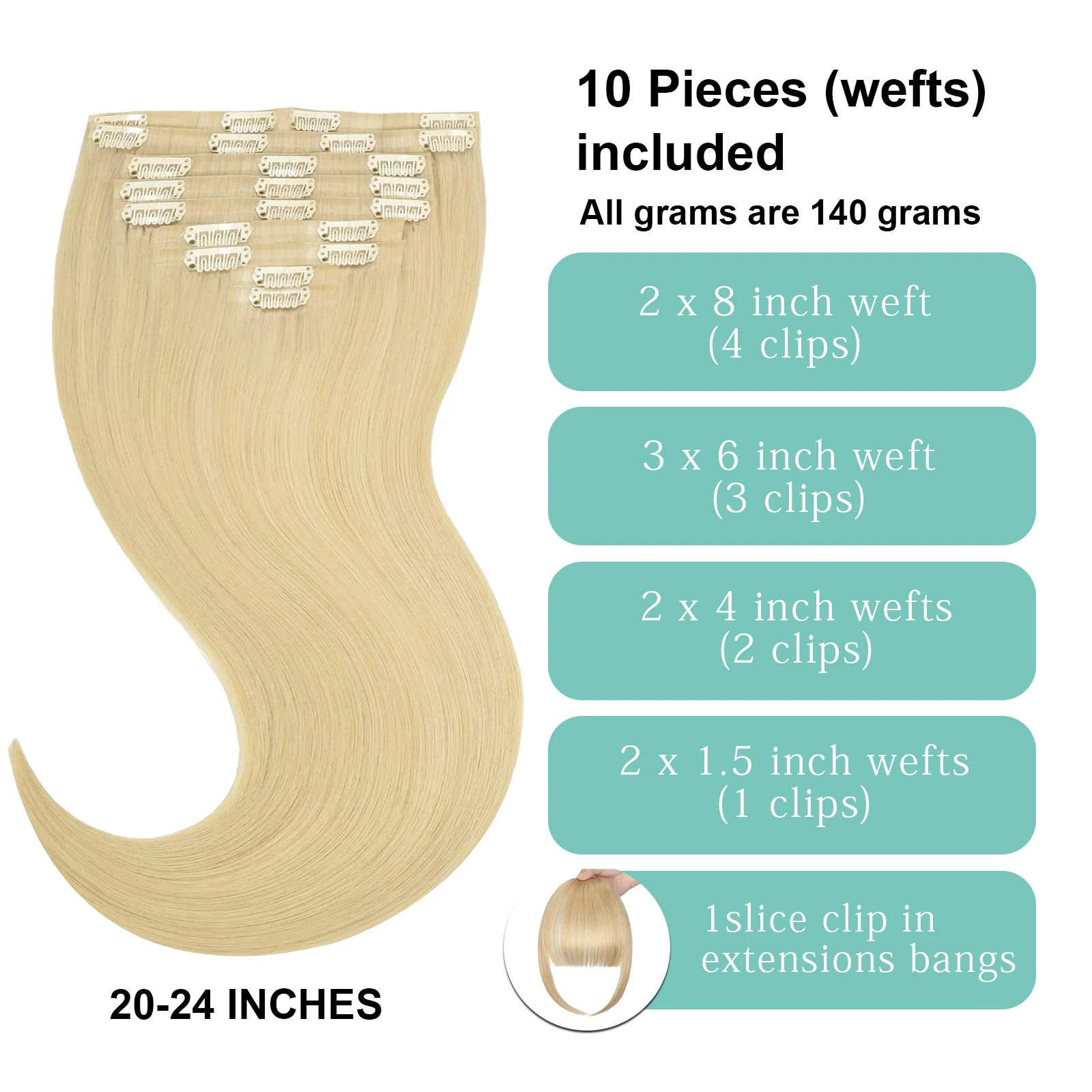 # Extensiones de cabello con Clip de 613 colores, 10 unidades/juego, extensiones de cabello rubio blanqueado, Clip de cabello humano ins, extensiones de cabello humano liso