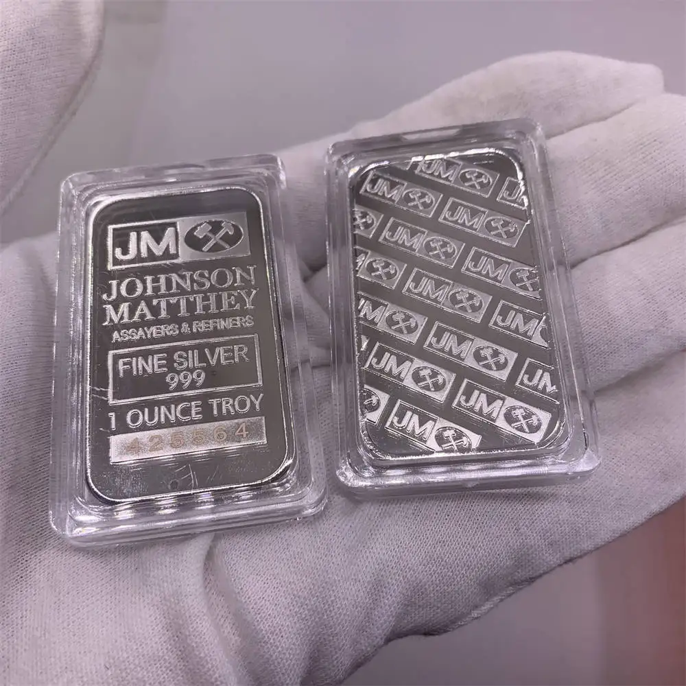 Non magnetic Johnson Matthey 1 OZ JM Silver Plated Souvenir Coin Bar With Different Laser Serial Number