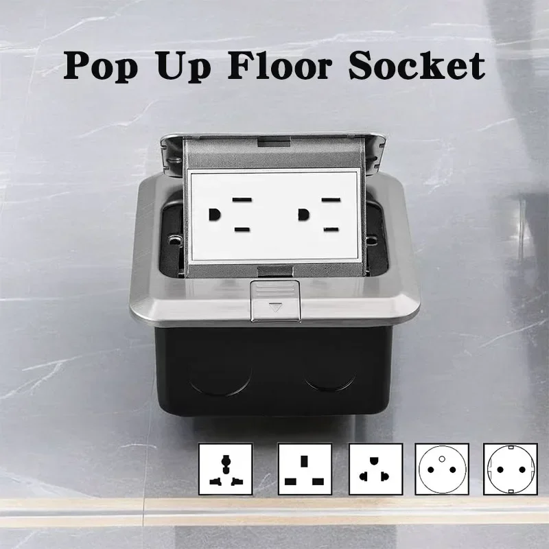 

100mm * 100mm Pop Up Floor Socket 110V-250V 16A Aluminum Alloy Box Waterproof Socket EU/US/FR/UK/UN Plug Adapter Hidden Socket