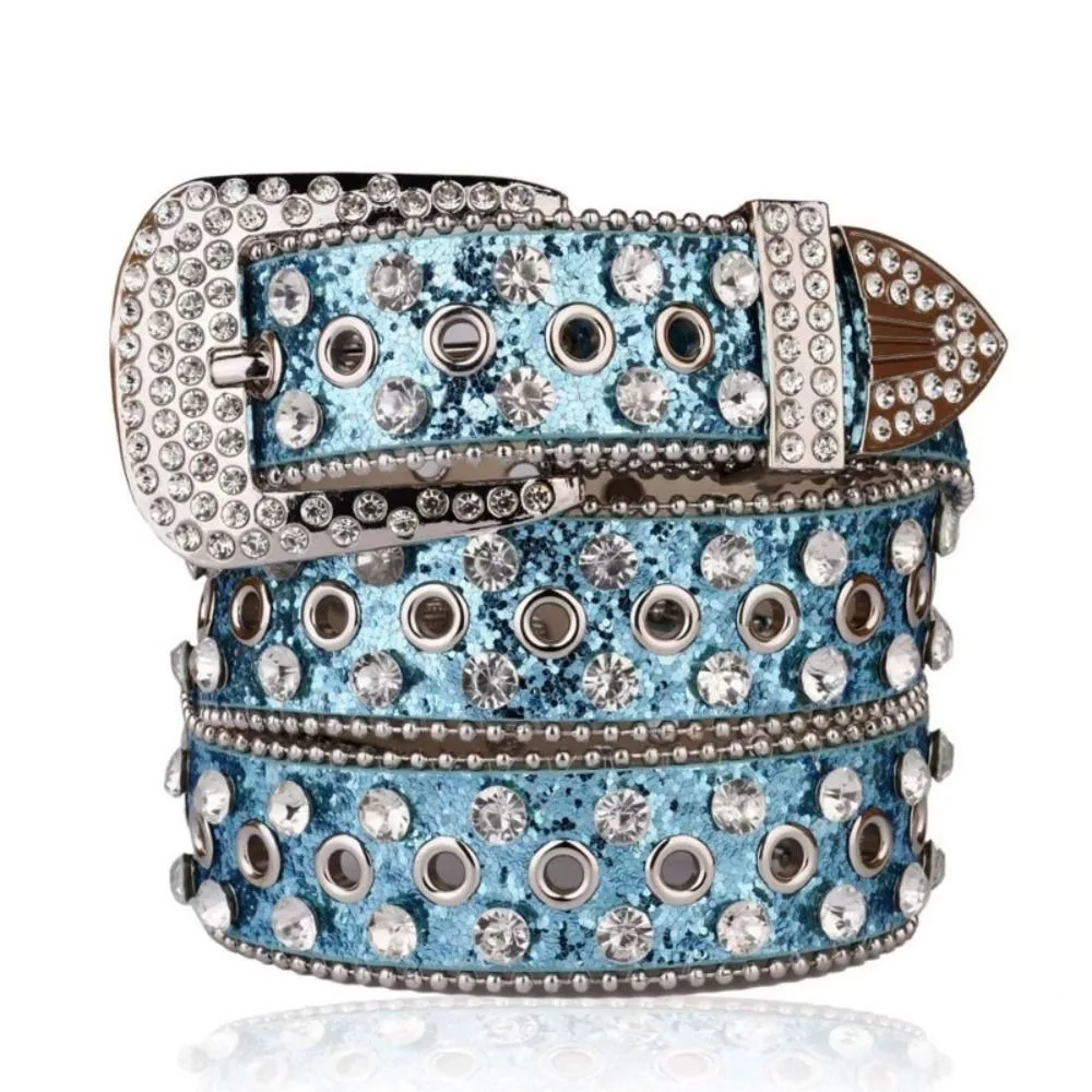 All-match PU Leather Rhinestone Belts Spicy Girl Blingbling Rivet Belt Alloy Hollow Women Waistband Women