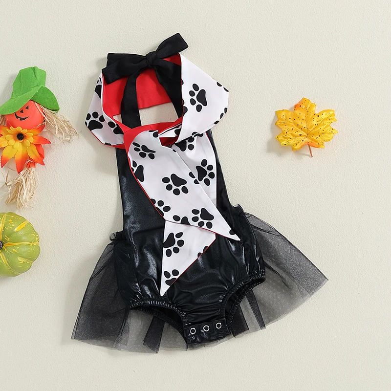 Baby Girls Halloween Cosplay Costume Sleeveless Tulle Romper Dress & Scarf Sets for Themed Party