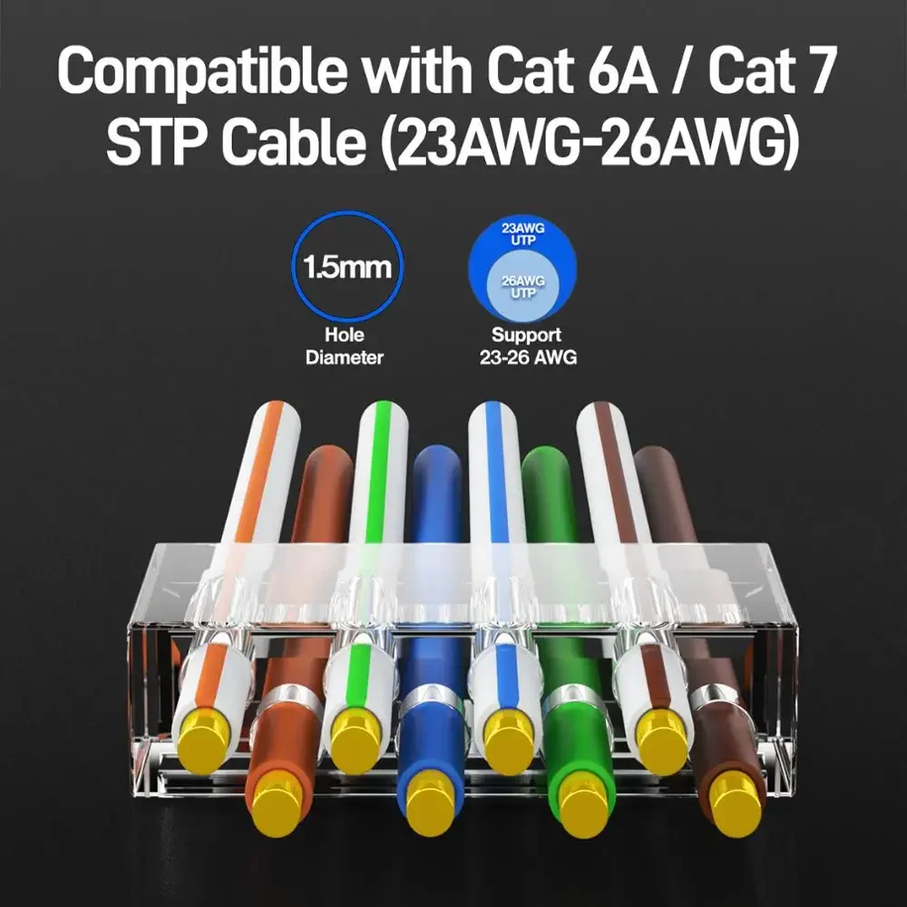 AMPCOM CAT7 RJ45-Stecker mit Lastleiste, zweiteiliger Anzug, 10 Gbit/s STP-Modularstecker für Cat7 CAT6A 23-26AWG abgeschirmtes Ethernet-Kabel