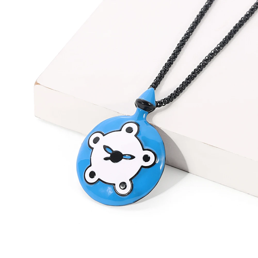 Colar de Relógio de Bolso Circular Azul Esmaltado da Moda, Pingente de Desenho Animado Fofo, Joia Unissex, Presente para Fãs, Acessórios