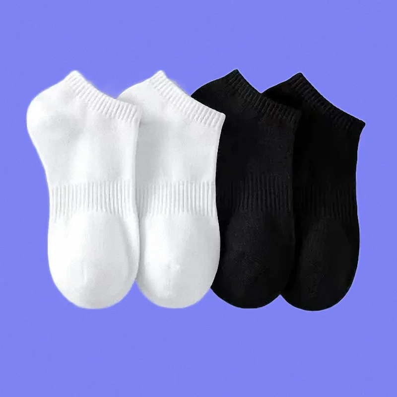 Calcetines náuticos transpirables para hombre y mujer, medias de algodón transpirables de color sólido, color blanco y negro, moda de negocios,