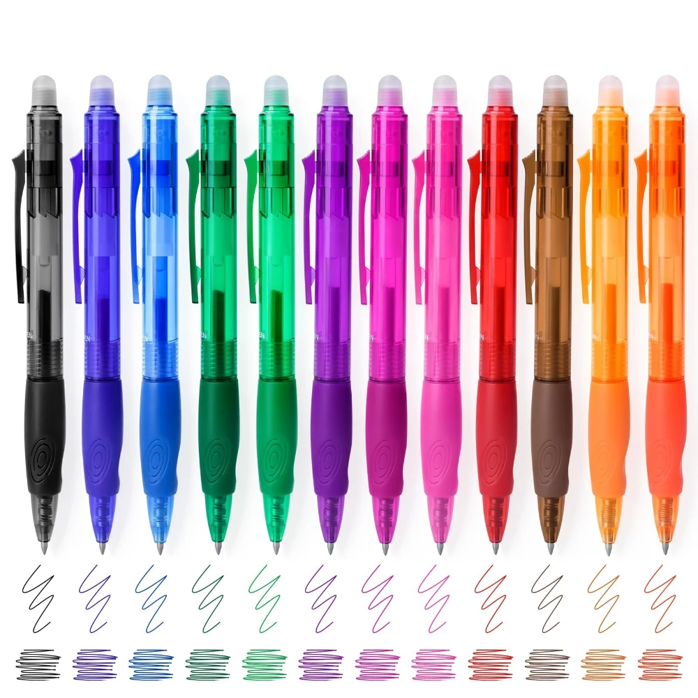 Erasable Gel Pens Clicker 12Pack Colored Pens School Supplies Make Mistakes Disappear Comfort Grip Smooth Teacher Office Supplie