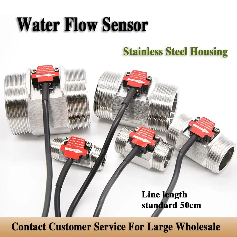 S304 Water Flow Sensor 4/6 Minutes 1/1.5/2 Inches High-Precision Rate Detection Stainless Steel Housing