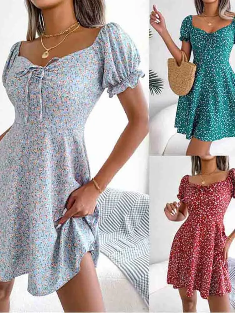 

Women Casual Ruffles Short Sleeve Floral Print A Line Dress