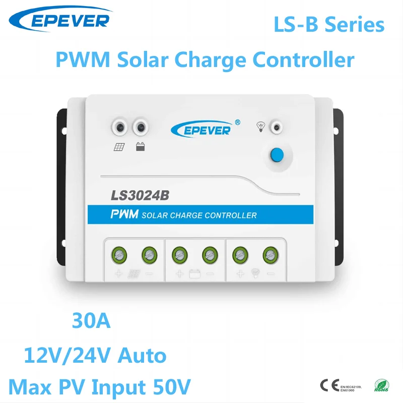 

EPEVER 30A PWM Контроллер заряда солнечной батареи 12В 24В Auto LS3024B с интерфейсом RS485, регулятор солнечной панели, дополнительный аксессуар