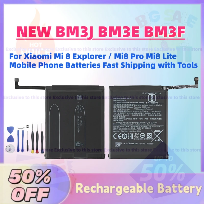 Upgrade New BM3J BM3E BM3F Battery for Xiaomi Mi 8 Explorer / Mi8 Pro Mi8 Lite Mobile Phone Batteries Fast Shipping with Tools