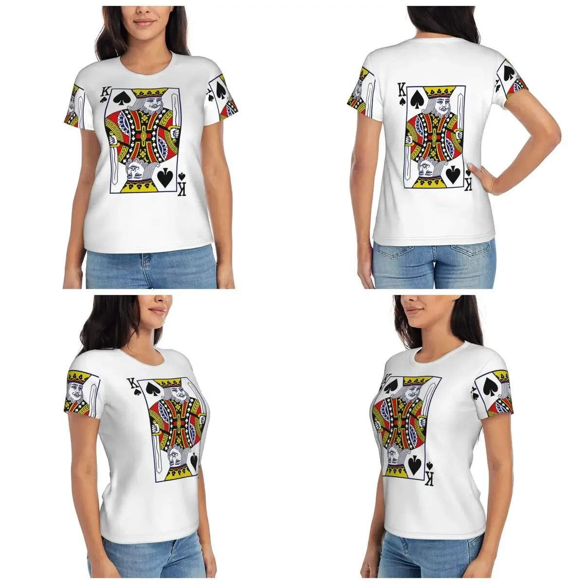 King Of Spades Playing Card T-Shirt for Women Crew Neck Streetwear T Shirts Women's Short Sleeve Summer Clothes Tops
