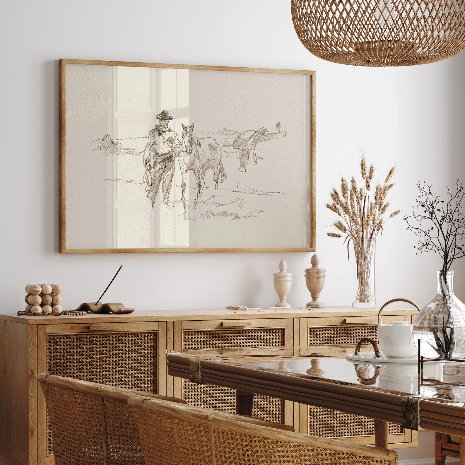 Vintage Cowboy Sketch Print Set， High‑Grade Home Decoration Artwork for Bedroom, Living Room, Office & Interior Space